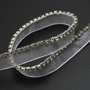 Wholesale Chain lace trim rhinestone 1.1 cm Sew-On lace trim Polyester net mesh Lace trimmings wedding for clothes  Accessories