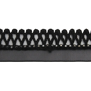 Wholesale Chain lace trim rhinestone 2.4 cm Sew-On lace trim Polyester net mesh Lace trimmings wedding for clothes  Accessories