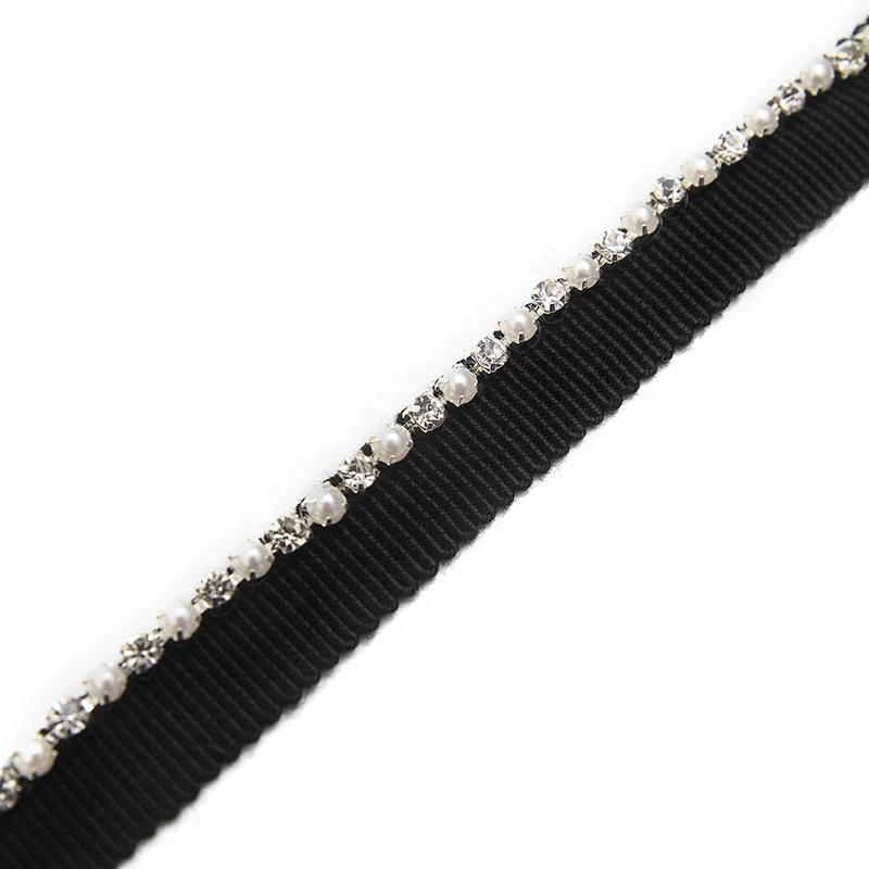 Wholesale Chain lace trim Rhinestone 1.1 cm Sew-On  elastic lace trim Woven tape pearl lace Accessories trimmings for dresses
