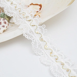 Wholesale sequins Lace Trim Water soluble lace white bridal lace trim Embroidery Sequin Tape For Dress cheap