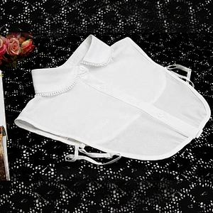 Spring/Summer Korean version of white hollow out with short sleeve vertical stripe lace collar lotus leaf shirt collar false col
