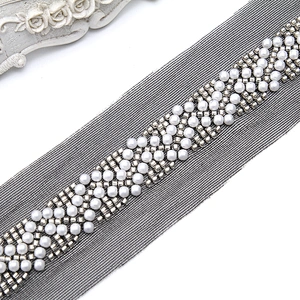 Wholesale Embroidery beaded lace trim 5 cm Mesh fabric lace trims beautiful Accessories for dress 3D wedding Designer