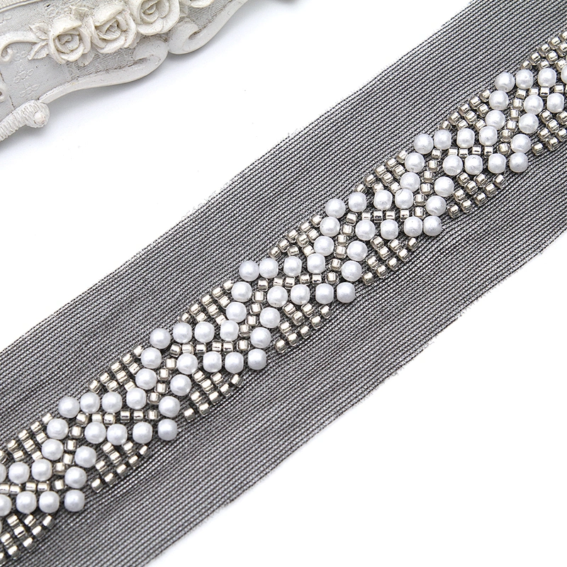 Wholesale Embroidery beaded lace trim 5 cm Mesh fabric lace trims beautiful Accessories for dress 3D wedding Designer