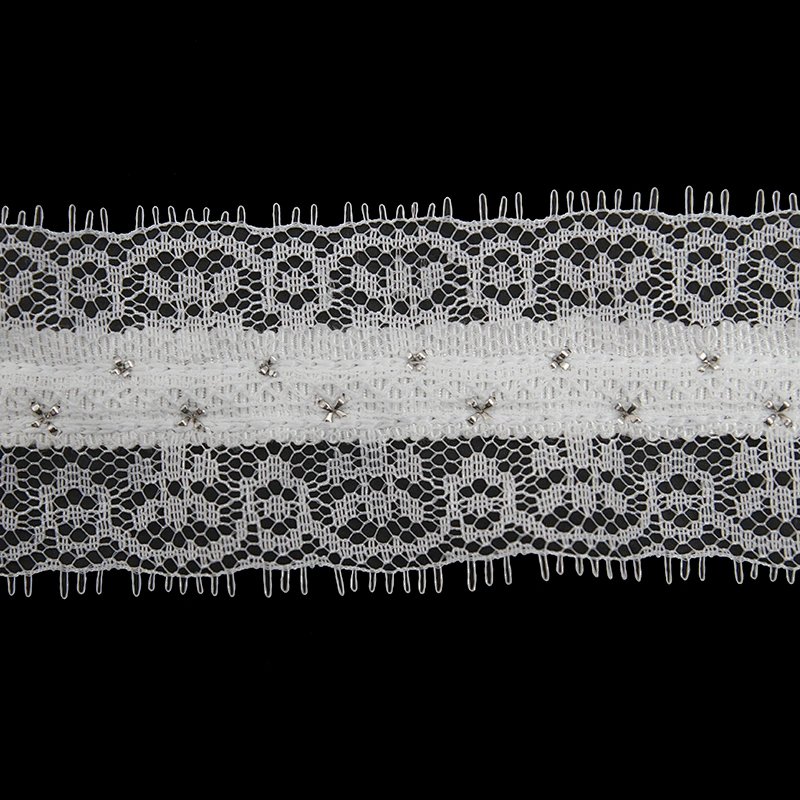 Wholesale Chain lace trim rhinestone 4 cm Sew-On lace trim Polyester net mesh Lace trimmings wedding for clothes  Accessories