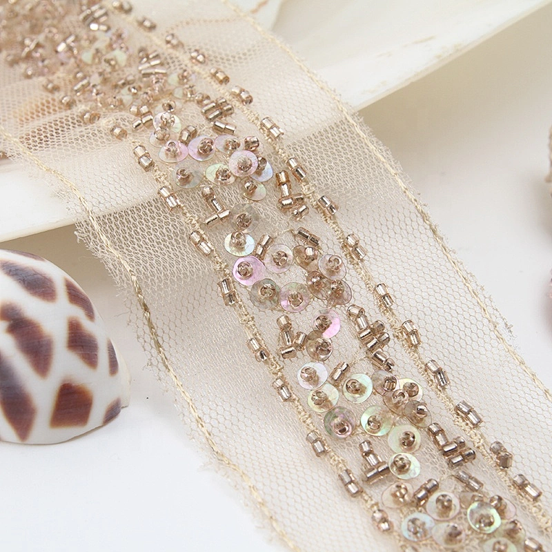 Elegant bridal beaded wholesale Accessories rose gold fancy sequin bead handmade trimming