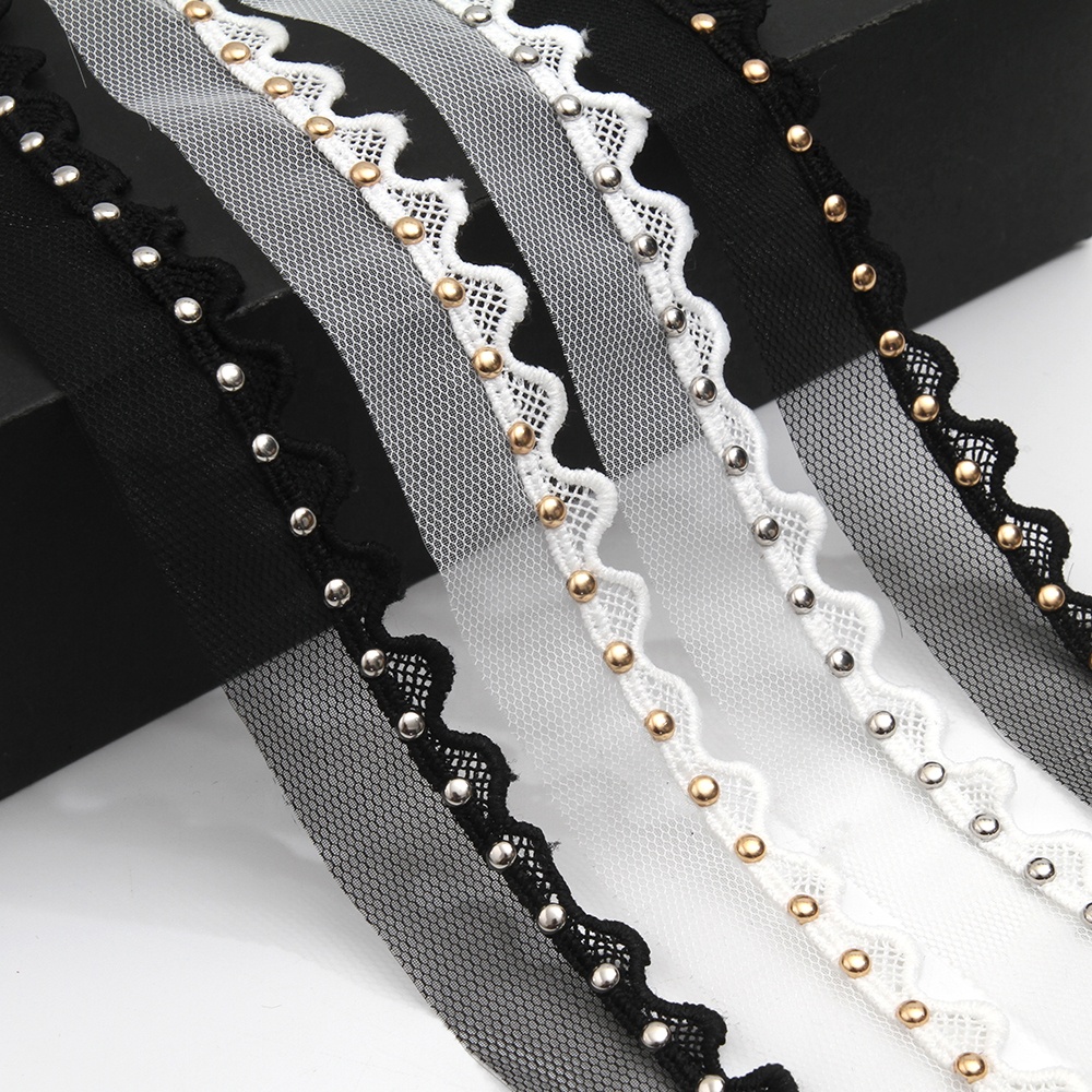 Wholesale 3.7cm Size Studs trim ribbon diy handmade costume dress sewing bead lace trim Design Rivets Trims