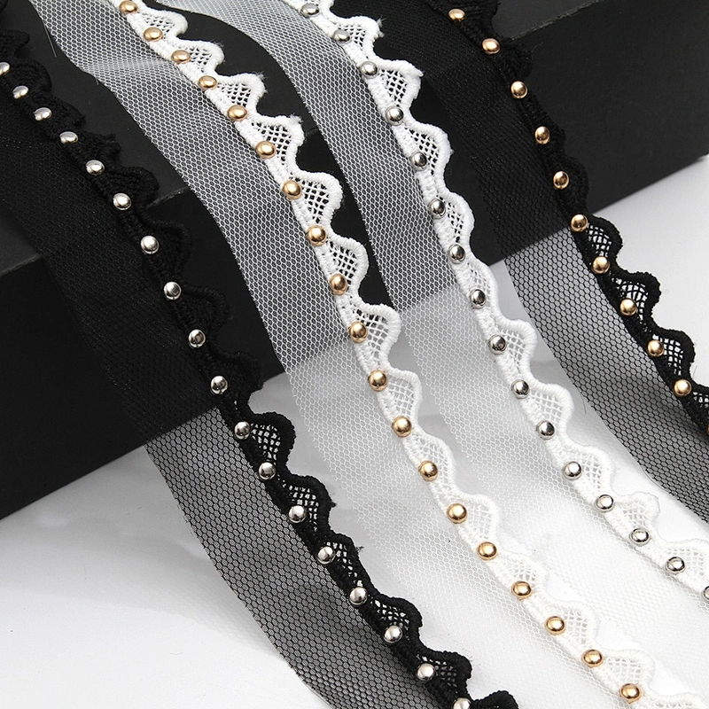 Wholesale 3.7cm Size Studs trim ribbon diy handmade costume dress sewing bead lace trim Design Rivets Trims