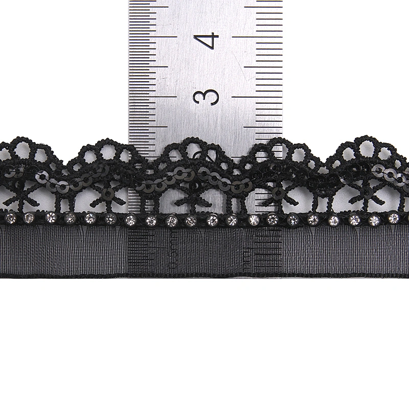 Wholesale Chain lace trim rhinestone 2.3 cm Sew-On lace trim Polyester net mesh Lace trimmings wedding for clothes  Accessories