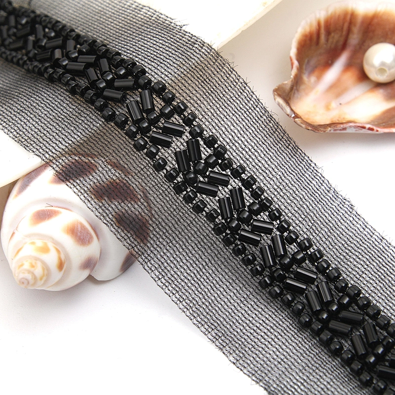 Wholesale Embroidery beaded lace trim 3.8 cm Mesh fabric lace trims beautiful Accessories for dress 3D wedding Designer