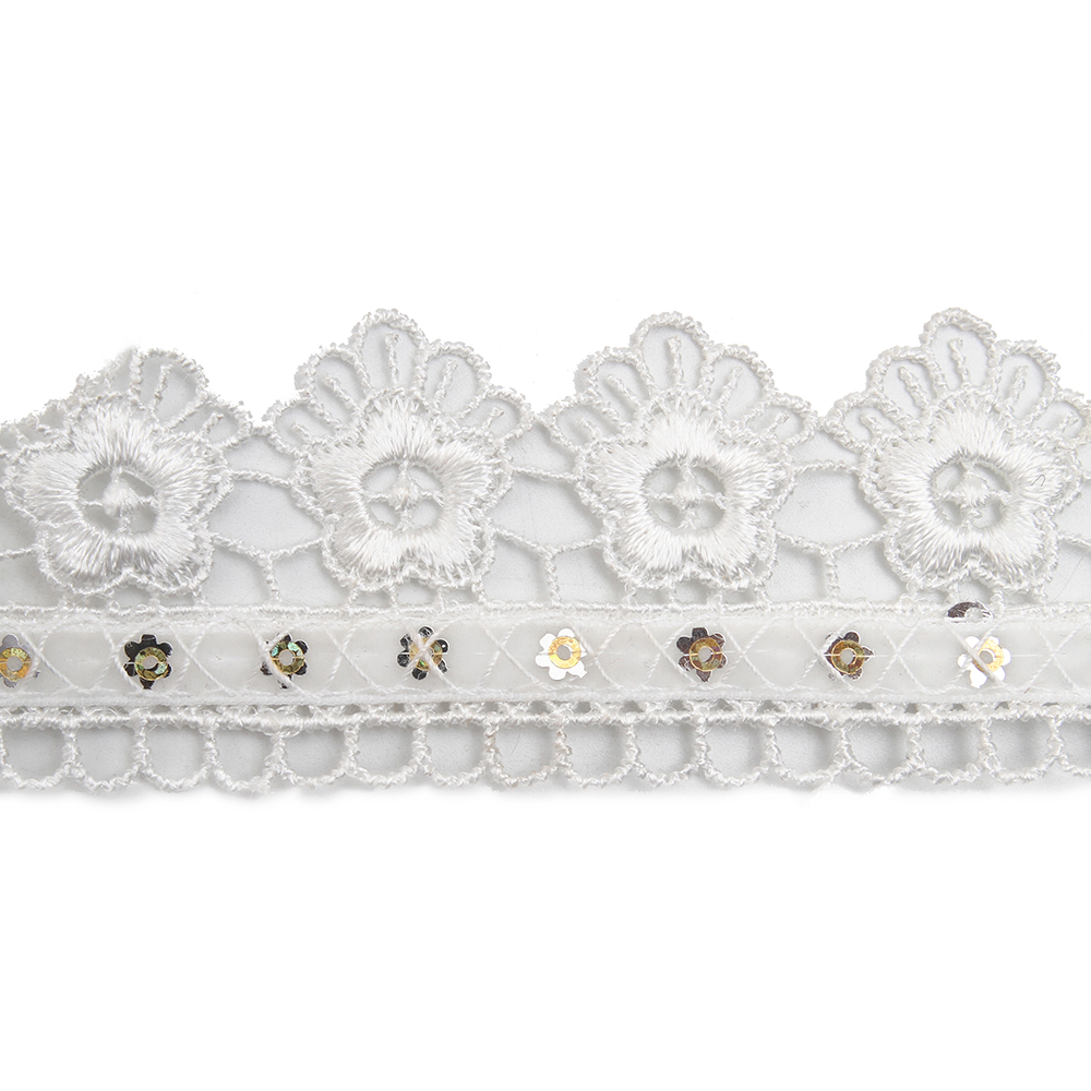 Wholesale sequins Lace Trim Water soluble lace white bridal lace trim Embroidery Sequin Tape For Dress cheap