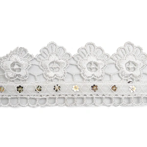 Wholesale sequins Lace Trim Water soluble lace white bridal lace trim Embroidery Sequin Tape For Dress cheap