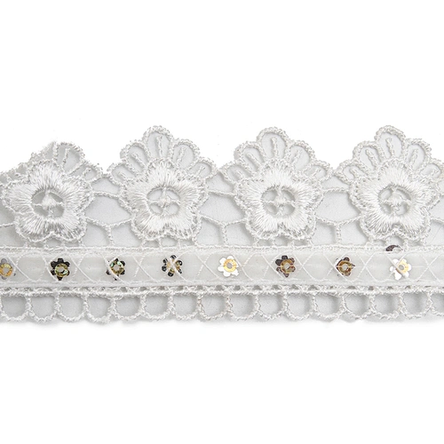 Wholesale sequins Lace Trim Water soluble lace white bridal lace trim Embroidery Sequin Tape For Dress cheap