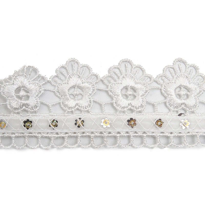 Wholesale sequins Lace Trim Water soluble lace white bridal lace trim Embroidery Sequin Tape For Dress cheap