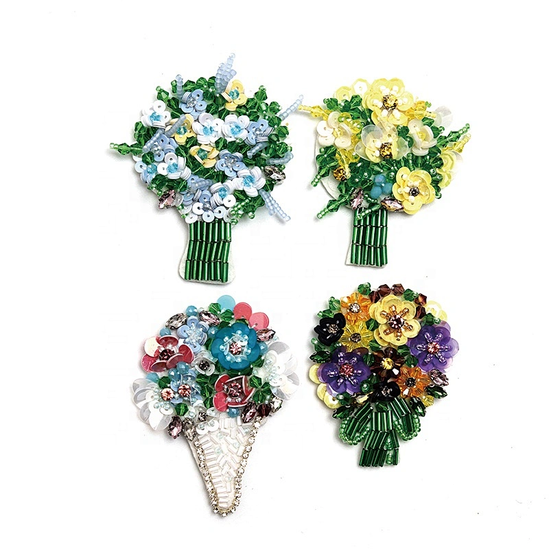 Christmas Cherry Flower Decorative Sew on Rhinestone Beaded Patches Wholesale patches for clothing