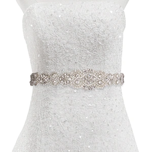wholesale bling rhinestone trim Accessories  Sew on Hot-fix bodice applique white wedding dress Crystal belt for Bridal Dress