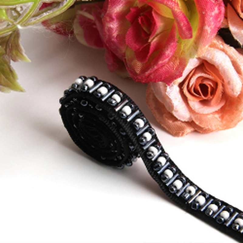 Designer material rhinestone glass beaded lace trim mix color lace embroidery beaded lace trim