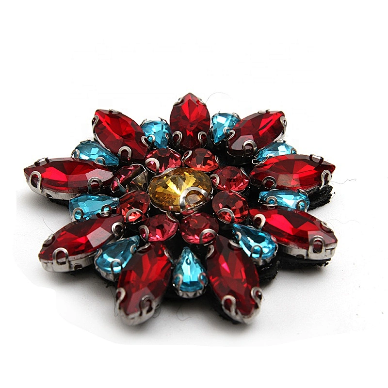Christmas Cherry Flower Decorative Sew on Rhinestone Beaded Patches Wholesale patches for clothing