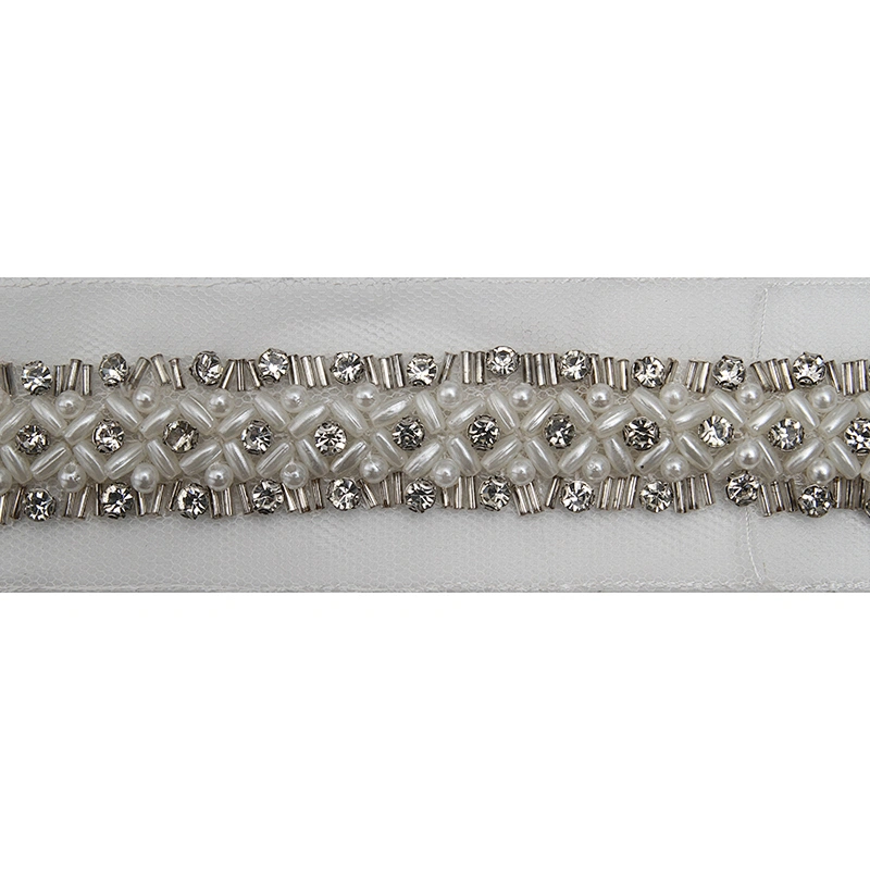 kavatar  wholesale new Handmade Bead lace Embroidered Tulle Trim wedding with Accessories Beads Rhinestones