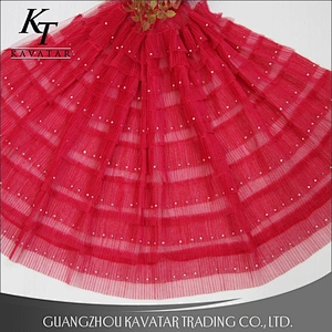 Wholesale Luxury Ruffles Layered Mesh Sequin Pink Lace fabrics For Bridal Dress african lace fabric