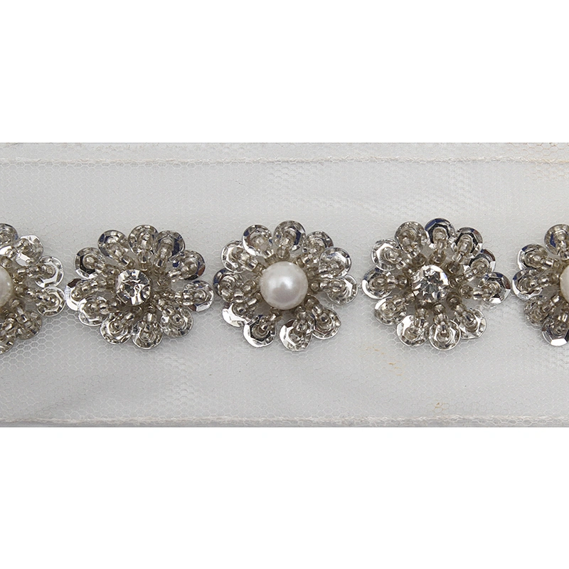 kavatar  wholesale new Handmade Bead lace Embroidered Tulle Trim wedding with Accessories Beads Crystals & Rhinestones