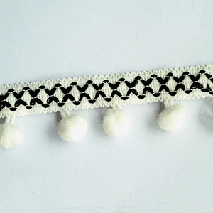 Red cotton pompom fringe trim for garments decoration