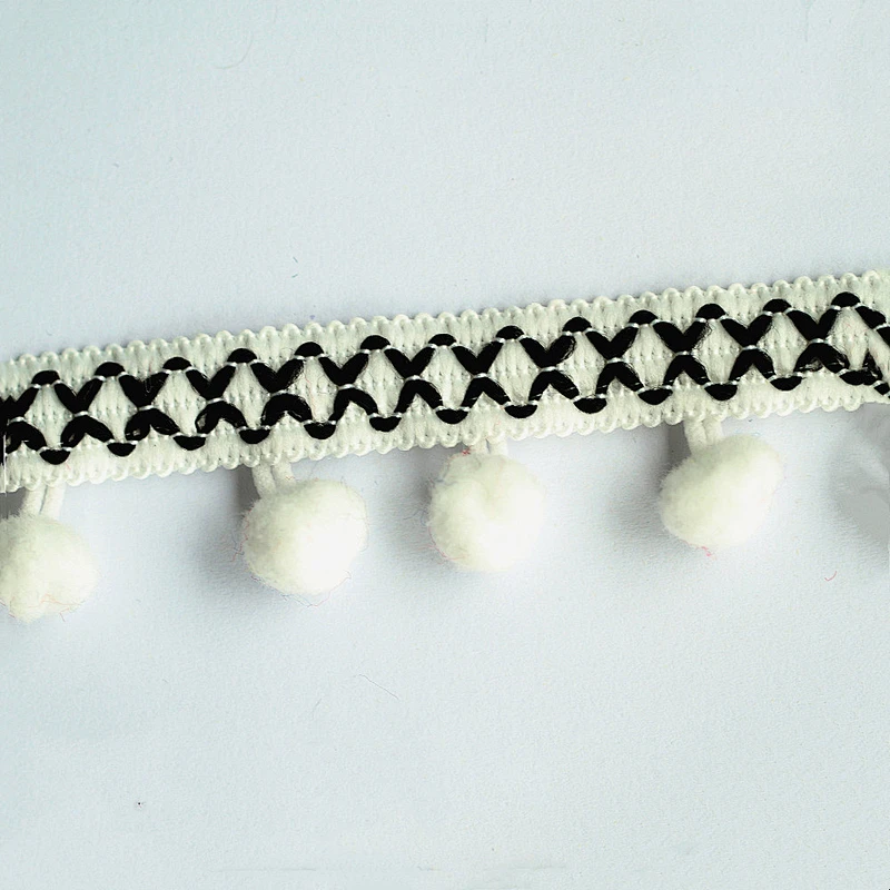 Red cotton pompom fringe trim for garments decoration