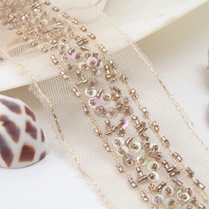 Elegant bridal beaded wholesale Accessories rose gold fancy sequin bead handmade trimming