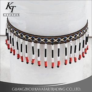 Ethnic Style Beaded Pendant Tassels Fringe Jacquard Long Tassels for Clothing