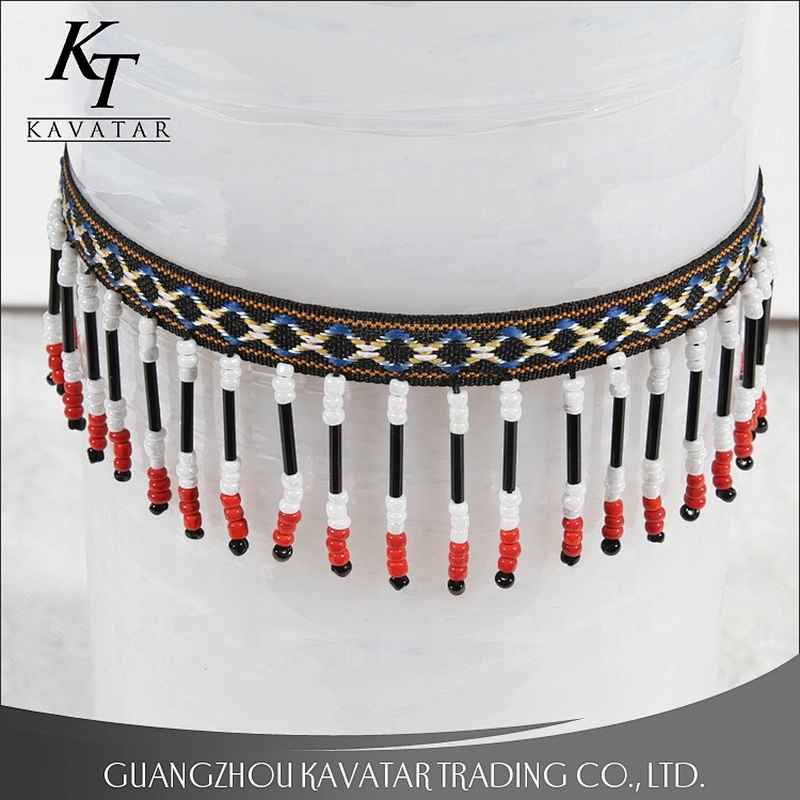 Ethnic Style Beaded Pendant Tassels Fringe Jacquard Long Tassels for Clothing