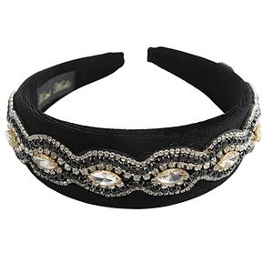 Customize Rhinestone Wholesale black velvet PADDED CANDY JEWELED Headband Hairbands hair band headband