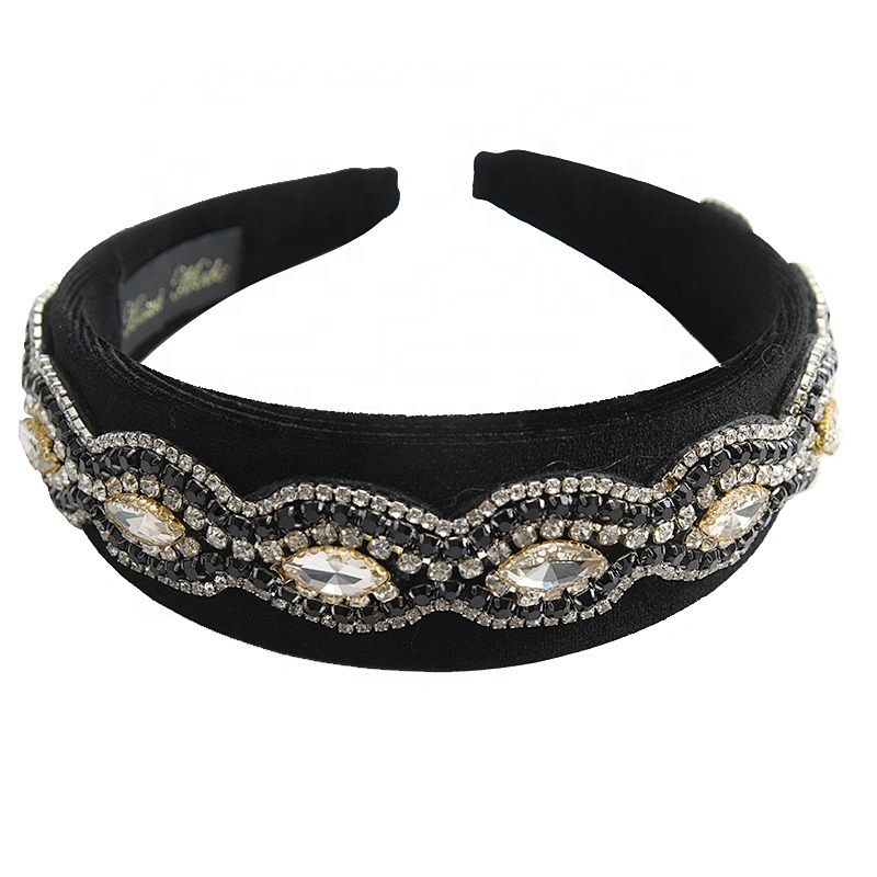 Customize Rhinestone Wholesale black velvet PADDED CANDY JEWELED Headband Hairbands hair band headband