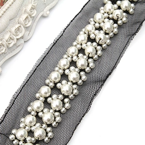 kavatar  wholesale new Handmade Bead lace Embroidered Tulle Trim wedding with Accessories Beads Crystals & Rhinestones