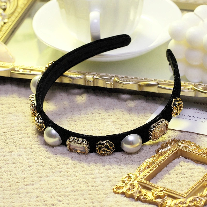 American style pearl print, web celebrity street party fashion hair band headbands with buttons hair accessories