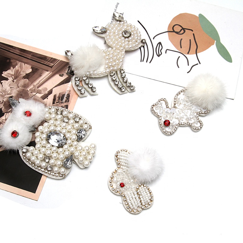 Christmas Cherry Flower Decorative Sew on Rhinestone Beaded Patches Wholesale patches for clothing