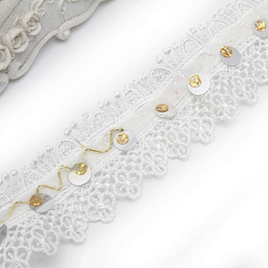 Wholesale sequins Lace Trim Water soluble lace white bridal lace trim Embroidery Sequin Tape For Dress cheap