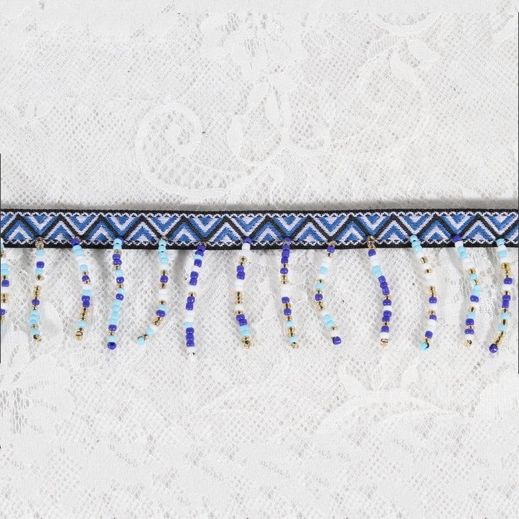 New Style Colorful Beaded Tassel Fringe With Jacquard Tape