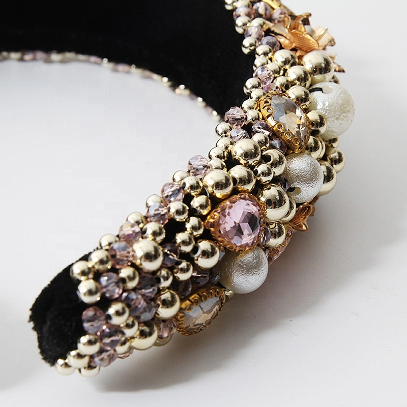 Pink bead headband blue color pearl headband Bridal with hand sewn acrylic bead flower Hairbands bow hairband latest hairband de
