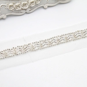 Wholesale Embroidery beaded lace trim 3.7 cm Mesh fabric lace trims beautiful White Accessories for dress 3D wedding Designer
