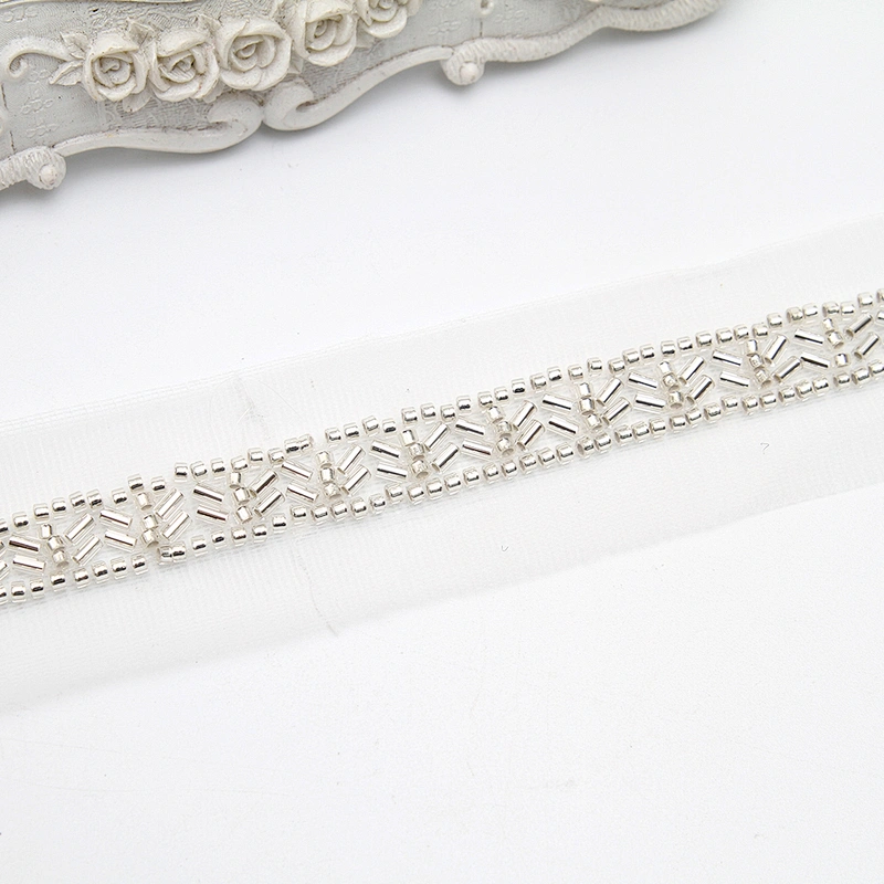 Wholesale Embroidery beaded lace trim 3.7 cm Mesh fabric lace trims beautiful White Accessories for dress 3D wedding Designer