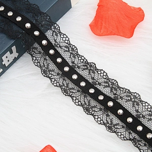 lace trim ribbon black diy handmade costume dress sewing Accessories Studs beaded Design Lace Trims Rivet Mesh Trim