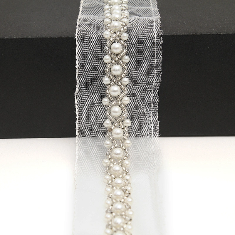 kavatar  wholesale new Handmade Bead lace Embroidered Tulle Trim wedding with Accessories Beads Crystals & Rhinestones