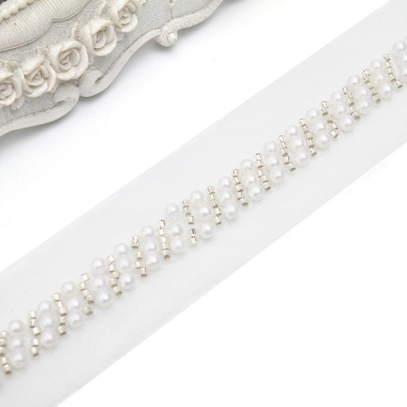 Wholesale Embroidery beaded lace trim 3.3 cm Mesh fabric lace trims beautiful White Accessories for dress 3D wedding Designer