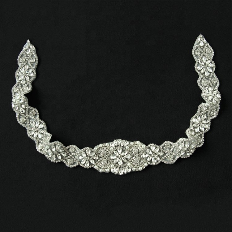 Kavatar Custom Design Embroidered Wedding Beaded Rhinestone Applique Patches
