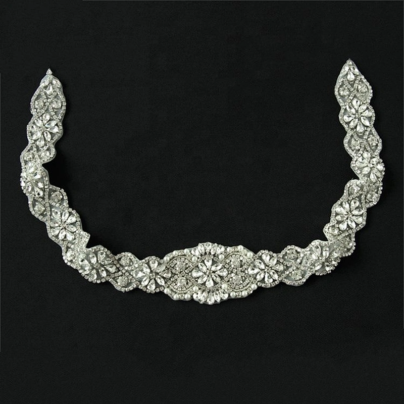 Kavatar Custom Design Embroidered Wedding Beaded Rhinestone Applique Patches