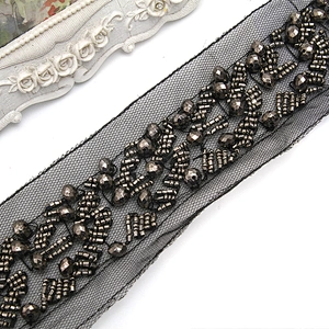 kavatar  wholesale new Handmade Bead lace Embroidered Tulle Trim wedding with Accessories Beads Crystals & Rhinestones