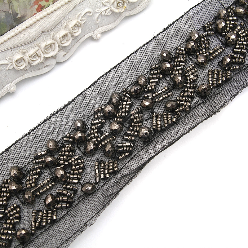 kavatar  wholesale new Handmade Bead lace Embroidered Tulle Trim wedding with Accessories Beads Crystals & Rhinestones