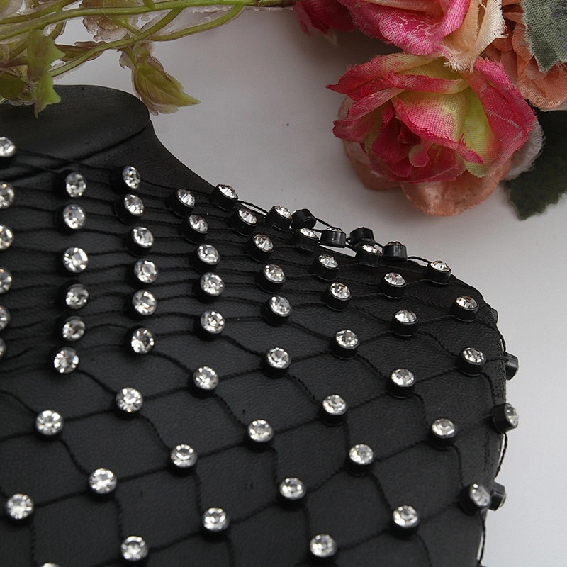 Kavatar pearl and rhinestone mesh trimming rhinestone mesh sheet fabric with rhinestone crystal mesh for shoes clothing