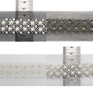 Wholesale Embroidery beaded lace trim 4.5 cm Mesh fabric lace trims beautiful Accessories for dress 3D wedding Designer