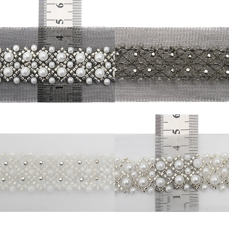 Wholesale Embroidery beaded lace trim 4.5 cm Mesh fabric lace trims beautiful Accessories for dress 3D wedding Designer