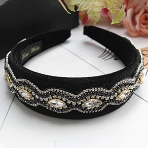 Customize Rhinestone Wholesale black velvet PADDED CANDY JEWELED Headband Hairbands hair band headband